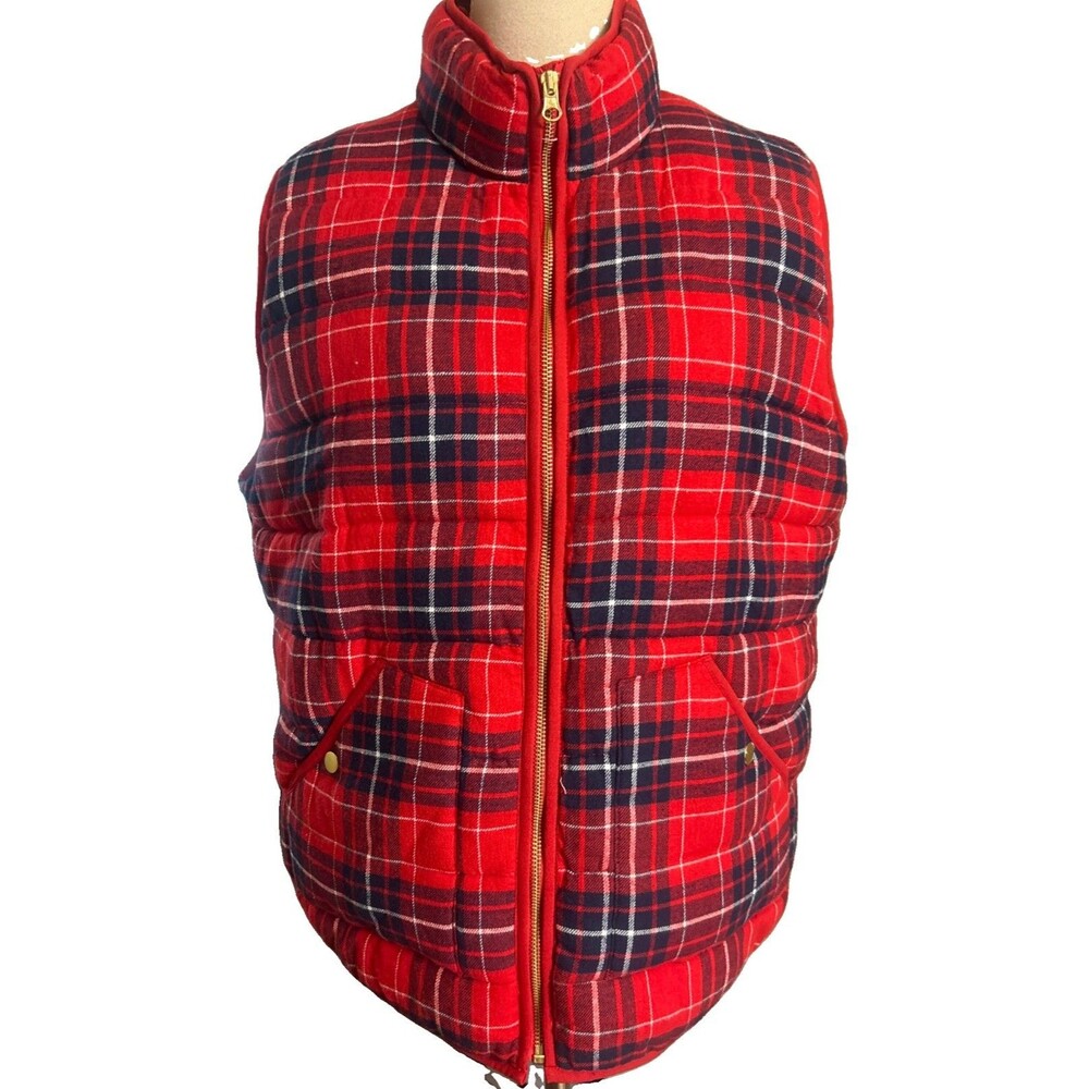 Merona Women’s XXL Red Plaid Quilted Puffer Full Zip Pocket Vest Cotton Holiday